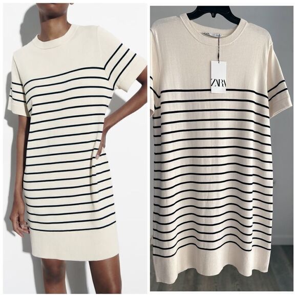 ZARA STRIPED KNIT MINI DRESS - Picture 1 of 9